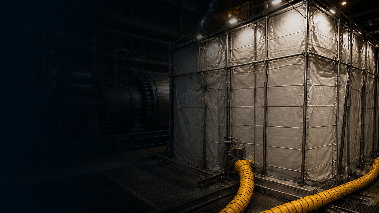 Containment systems and safety equipment for turbine blasting